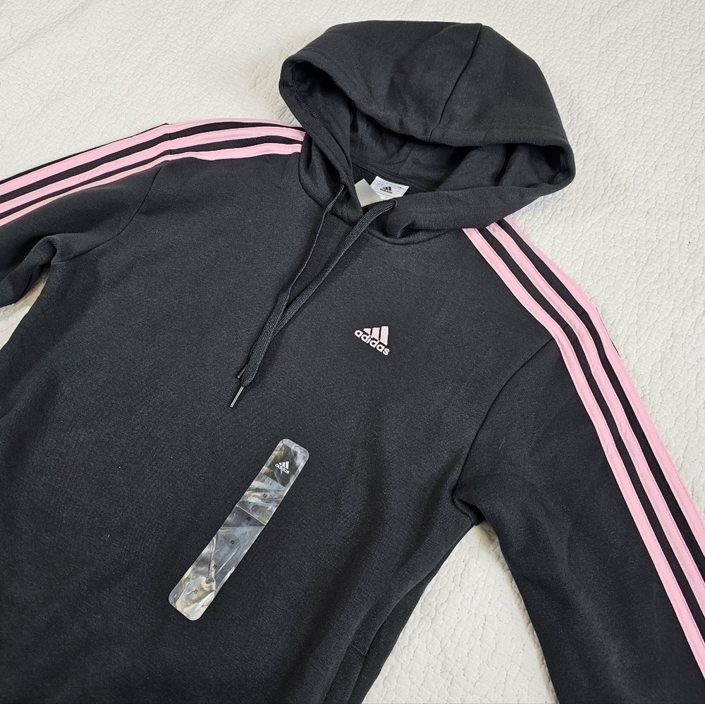 NWT Adidas Black and Pink 3-Stripes Hoodie - Picture 3 of 8